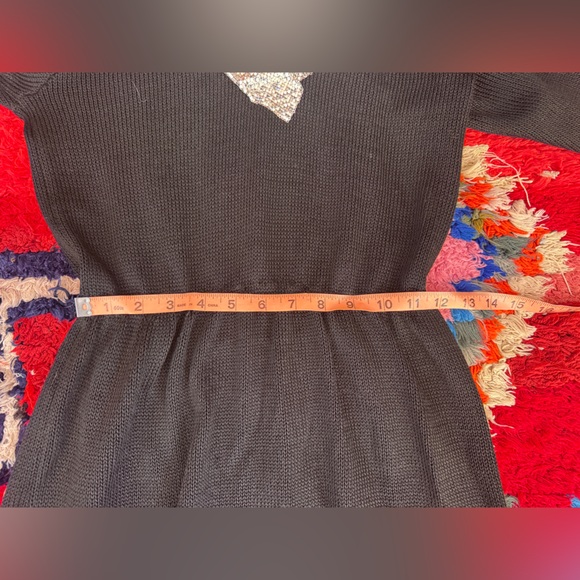 70s Vintage Oscar De La Renta Black Knit Wiggle Dress with Silver Mesh Collar - Picture 7 of 11